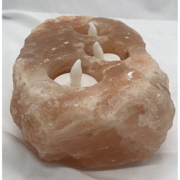 Himalayan Salt 3 Hole Candle Holder with Cylinder Candles without box 5 Pounds - Picture 9 of 13